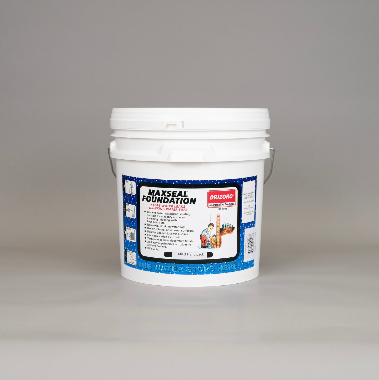 Drizoro Maxseal Foundation waterproof coating – 25kg and 14kg bags for below-grade concrete and masonry protection