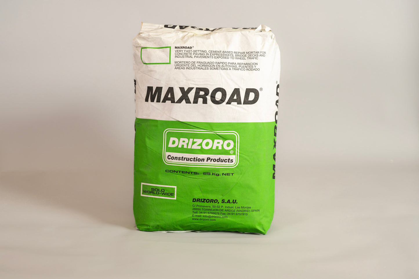 "DRIZORO MAXROAD 25kg fast-setting concrete repair mortar for urgent floor and road repairs"