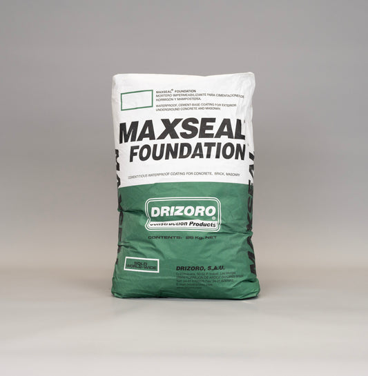 Drizoro Maxseal Foundation waterproof coating – 25kg and 14kg bags for below-grade concrete and masonry protection