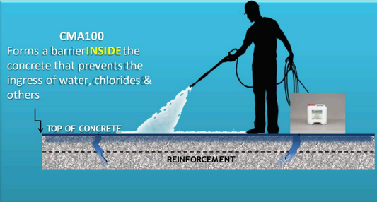 "CMA100 Ultra Clearseal transparent waterproof sealer for concrete, masonry, and tiled surfaces"